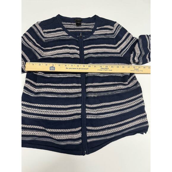 Ann Taylor Factory Full Zip Cardigan Women’s Navy Stripe Sweater Size Large - Picture 3 of 4